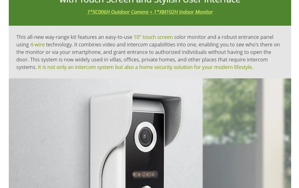 Tuya WiFi 10" Video Doorphone, With DC12V Fail Safe NC Lock, 1080P Doorbell Camera, IP65 Waterproof