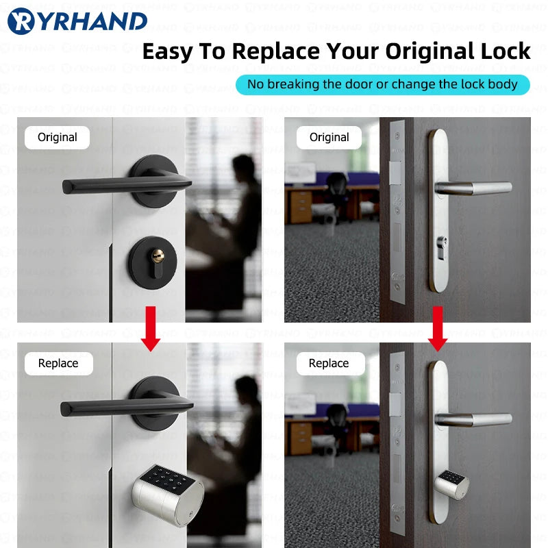 Smart Euro Cylindrical Door Lock ttlock app Keyless Security Entry Mechanical Key Waterproof fingerprint door lock For home