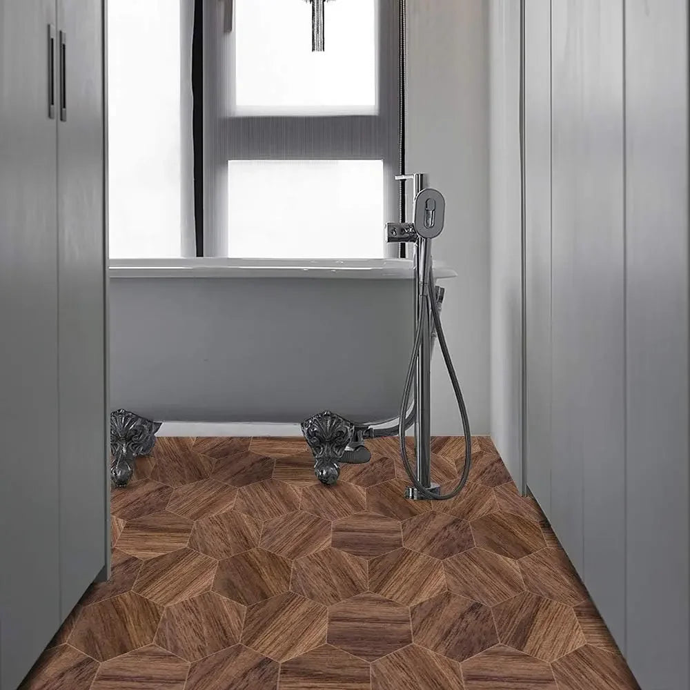 Hexagon Wood Grain Peel and Stick Floor Tiles Self Adhesive Waterproof Vinyl Wall Tile for Kitchen Bathroom Living Room Bedroom