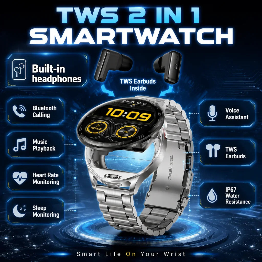 New TWS 2 in 1 Smart Watch with Headphones Sports Clock Bluetooth Call Music Watches Men Health Monitor Women Smartwatch Earbuds