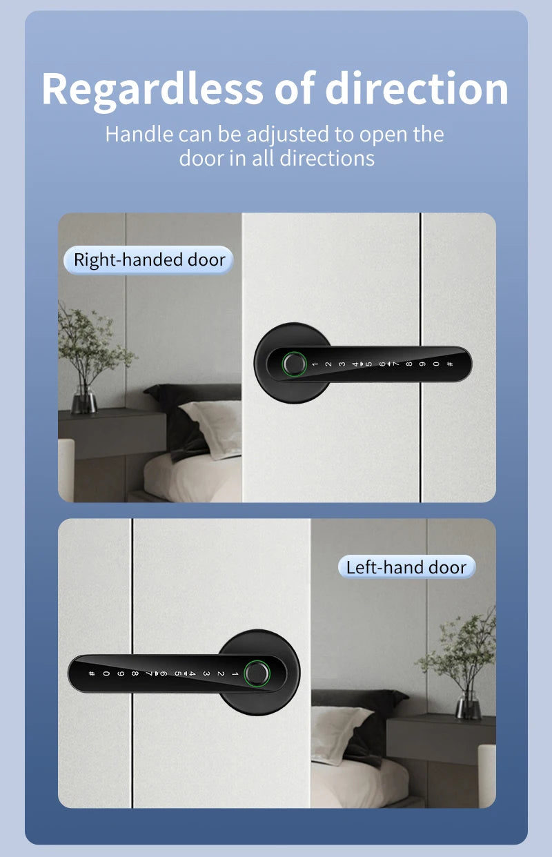 FUERS Tuya Smart Fingerprint Door Lock Handle With Fingerprint Password Bluetooth Key Swipe Card Remote Unlock Four Ways To Open