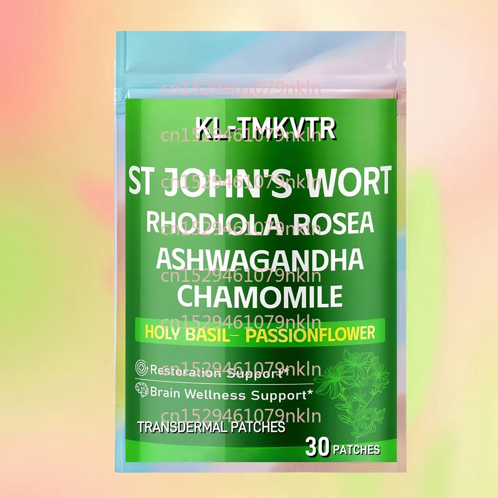 30 Patches St John's Wort Transdermal Patches with Rhodiola Ashwagandha Chamomile for Stress Relief, Nervous System Support