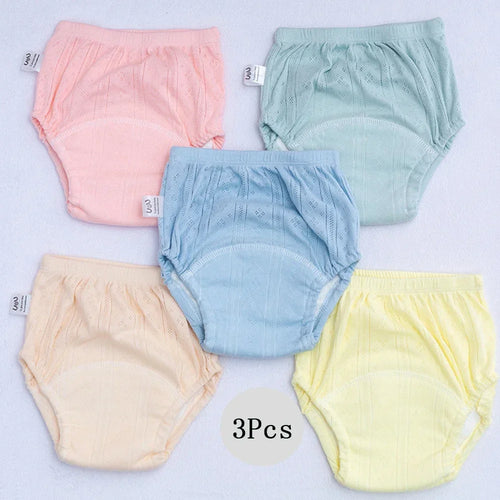 5-pack washable baby training diapers in pastel colors with soft ribbed cotton design for comfortable baby care.