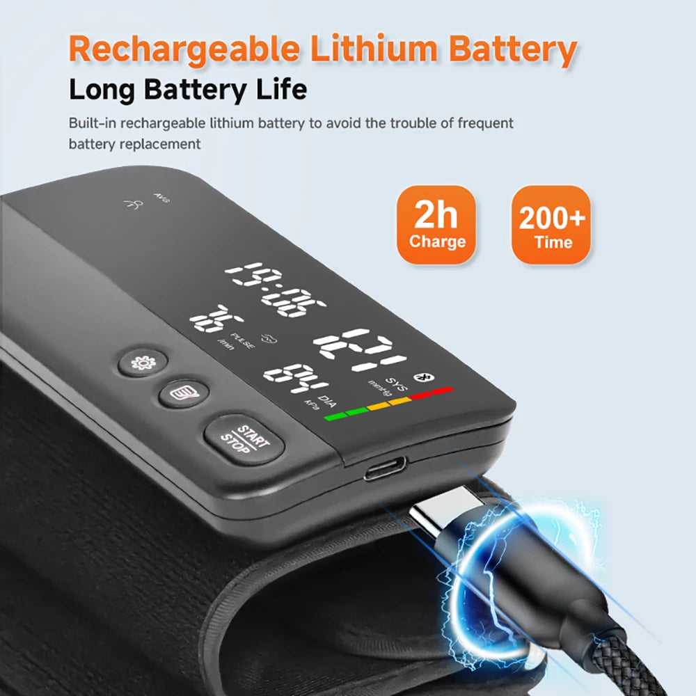 Bluetooth Digital Blood Pressure Monitor Supports English, Spanish LCD Display, Rechargeable Upper Arm Blood Pressure Monitor