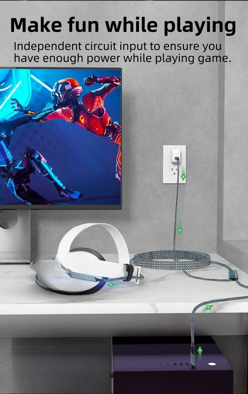 VR Link Cable 5M for Meta Quest 3 and Pico 4 - High-Speed 5Gbps USB-C Tidesmit