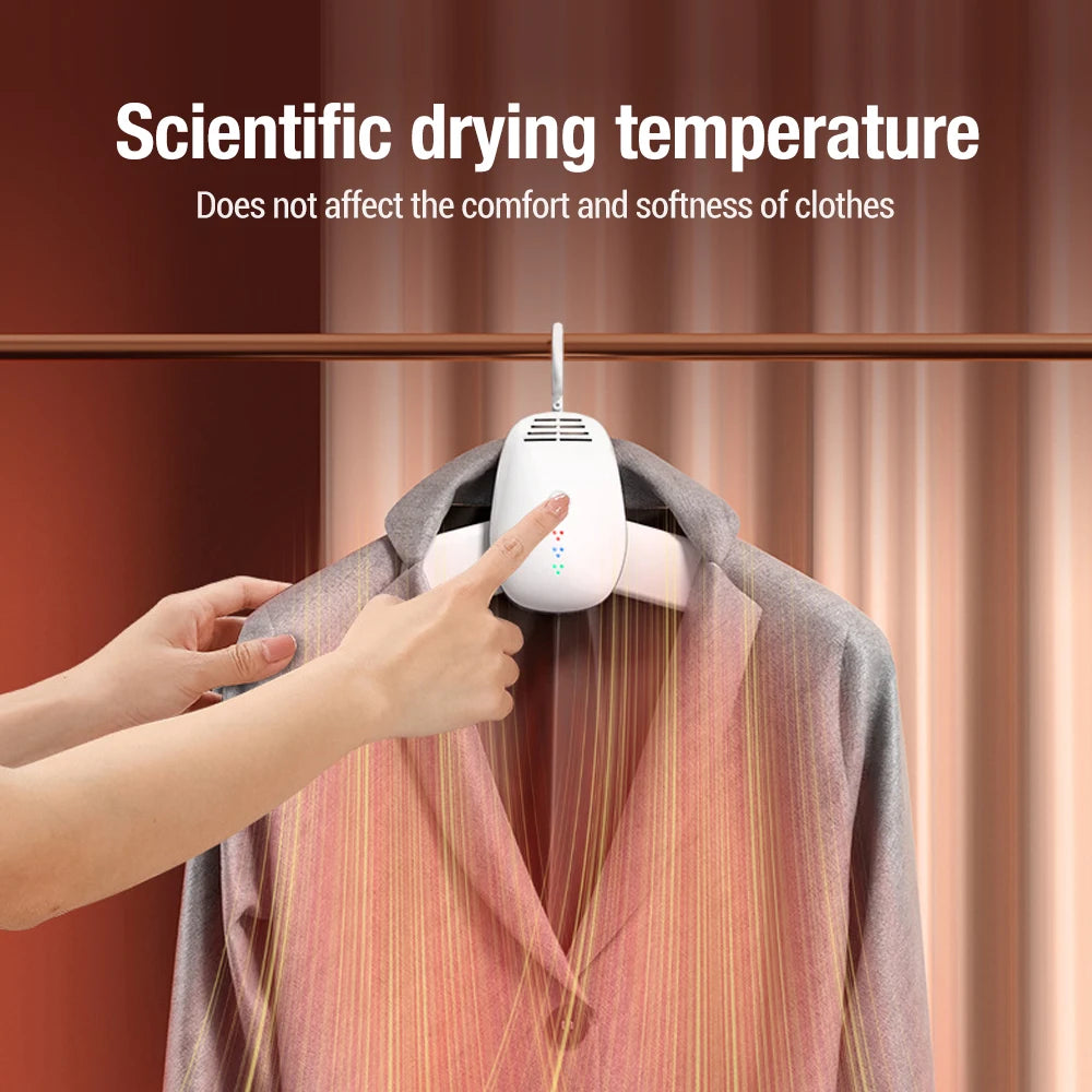 Tidesmit portable electric clothes dryer hanger showing dual garment and shoe drying attachment features