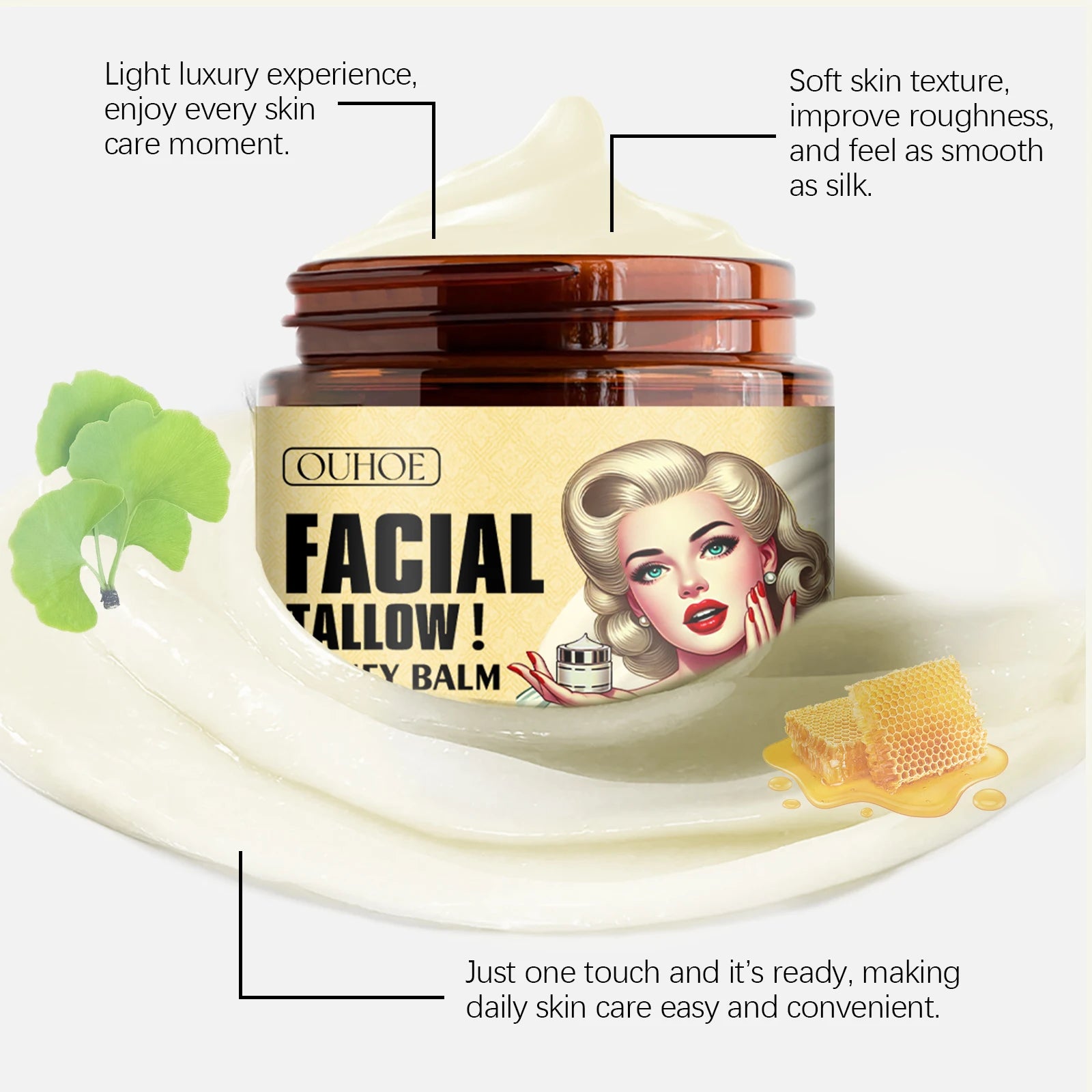 OUHOE Winter Skincare Facial Tallow Honey Balm Long-lasting Moisturizing Prevent Dryness Deep Nourish Skin Relieve Sensitivity