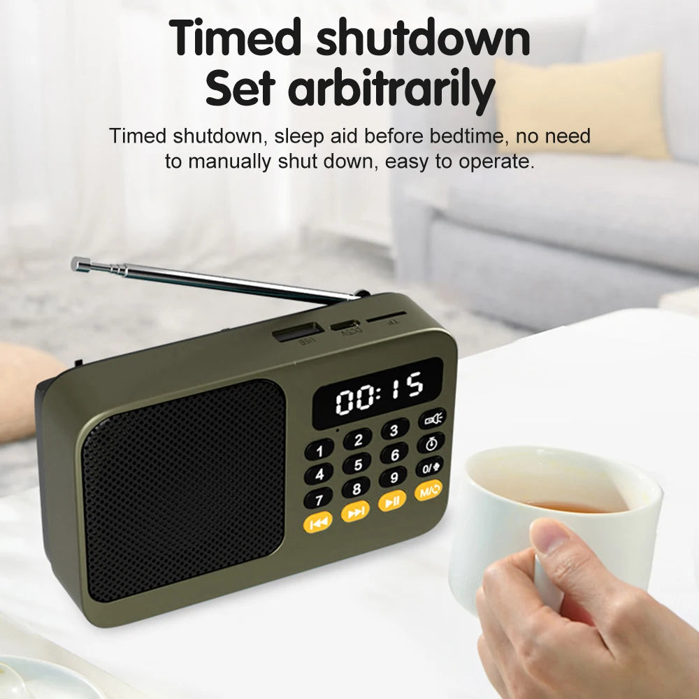 Bluetooth 5.0 FM Radio Portable Speaker with LED Light Support Recording TF Card USB Play Wireless Speaker Radio FM Receiver