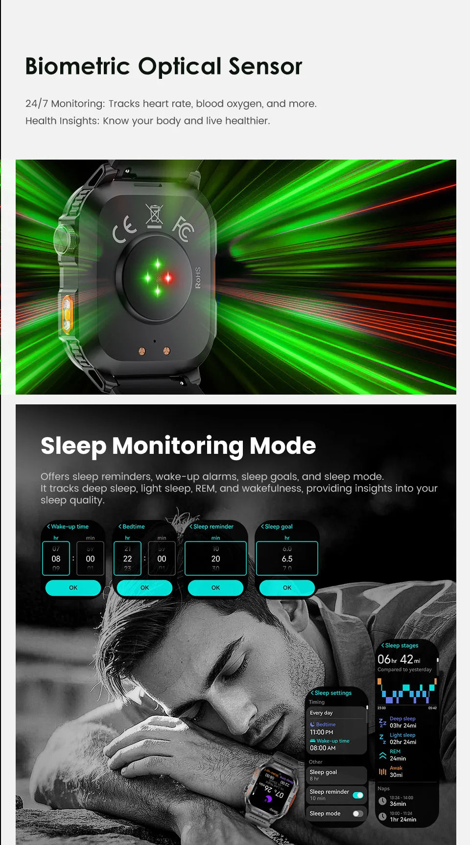 2026New Outdoor Military Men's Smartwatch, Equipped With GPS LED Lighting, Compass, Wireless Communication IP68 Waterproof Watch