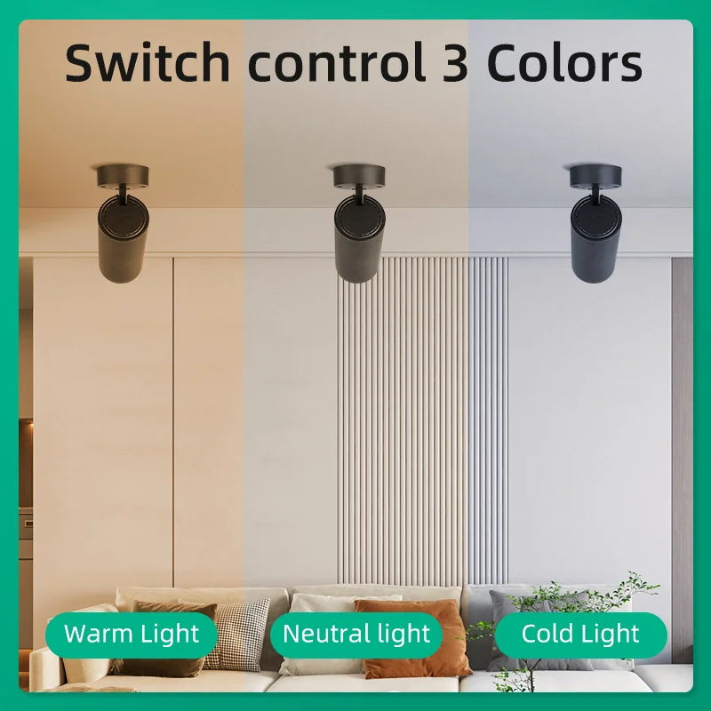 Led Spotlights 85-265V Led Downlight Surface Mounted Spot Lamps Tricolor Indoor Lighting Fixture for Living Room Bedroom Kitchen
