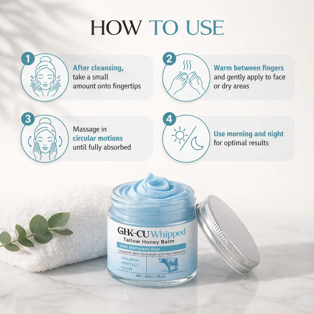Copper Peptides GHK-Cu Beef Tallow for Skin, Blue Balm with Copper Peptides, Manuka Honey & Vitamin E, Natural Face Moisturizer