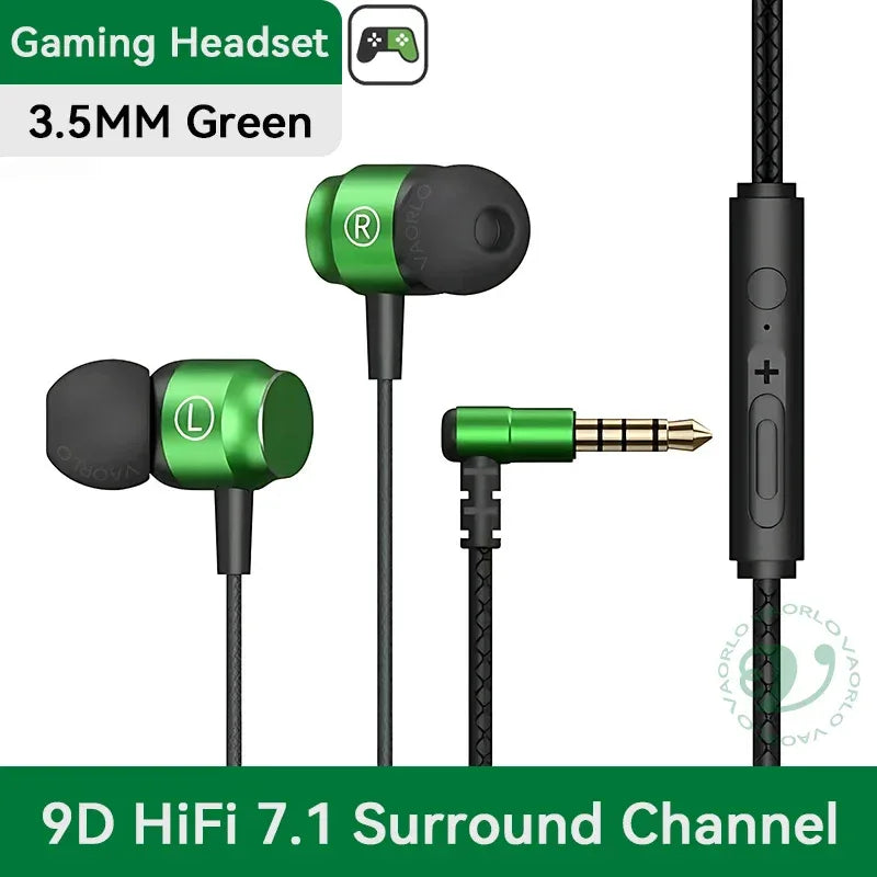 Metal Magnetic Gaming Earbuds 90° L Elbow Digital Type-C/3.5MM AUX 9D Surround HIFI Heavy Bass Music Headset For Samsung Android 3.5MM AUX Green Tidesmit