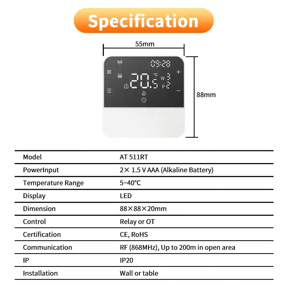 Wireless OpenTherm Smart Thermostat - App-Controlled Room Controller Tidesmit