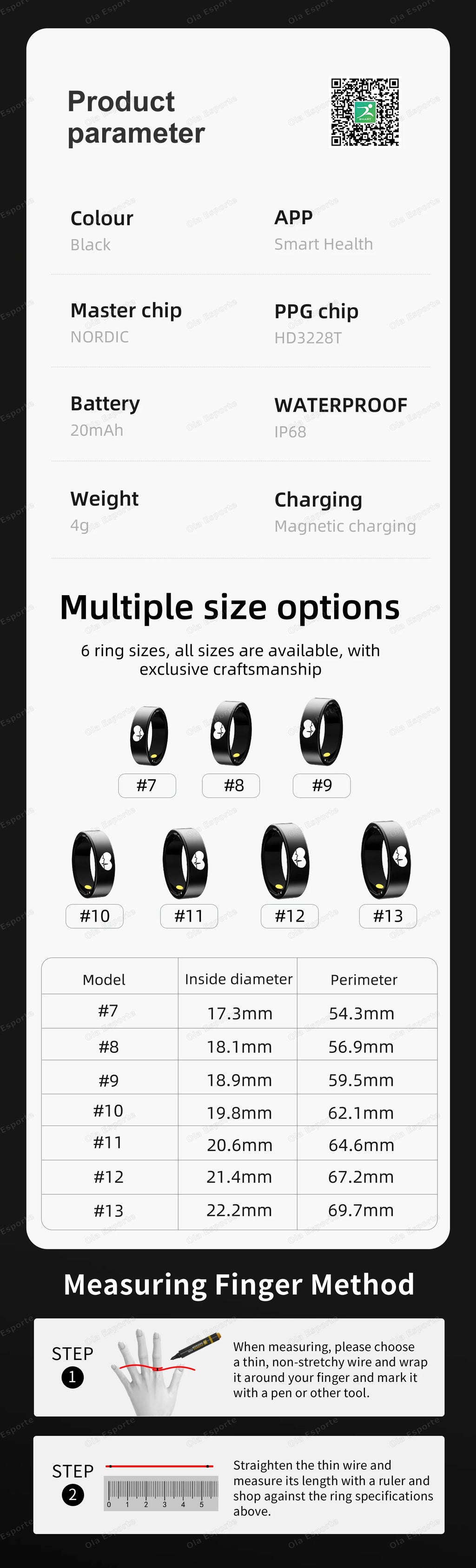 Smart Health Ring with Integrated Heart Rate & Blood Oxygen Monitor Tidesmit