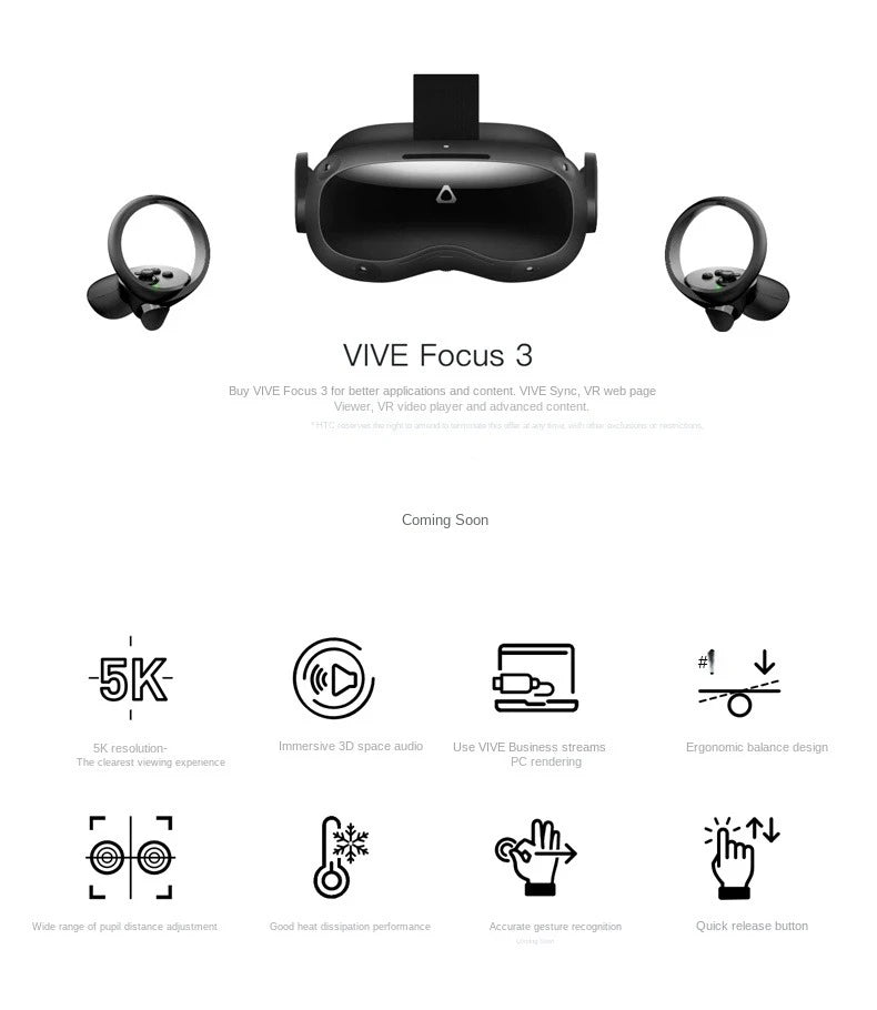 HTC Vive Focus 3 VR Headset: 5K Wireless PC VR System - Tidesmit Tidesmit