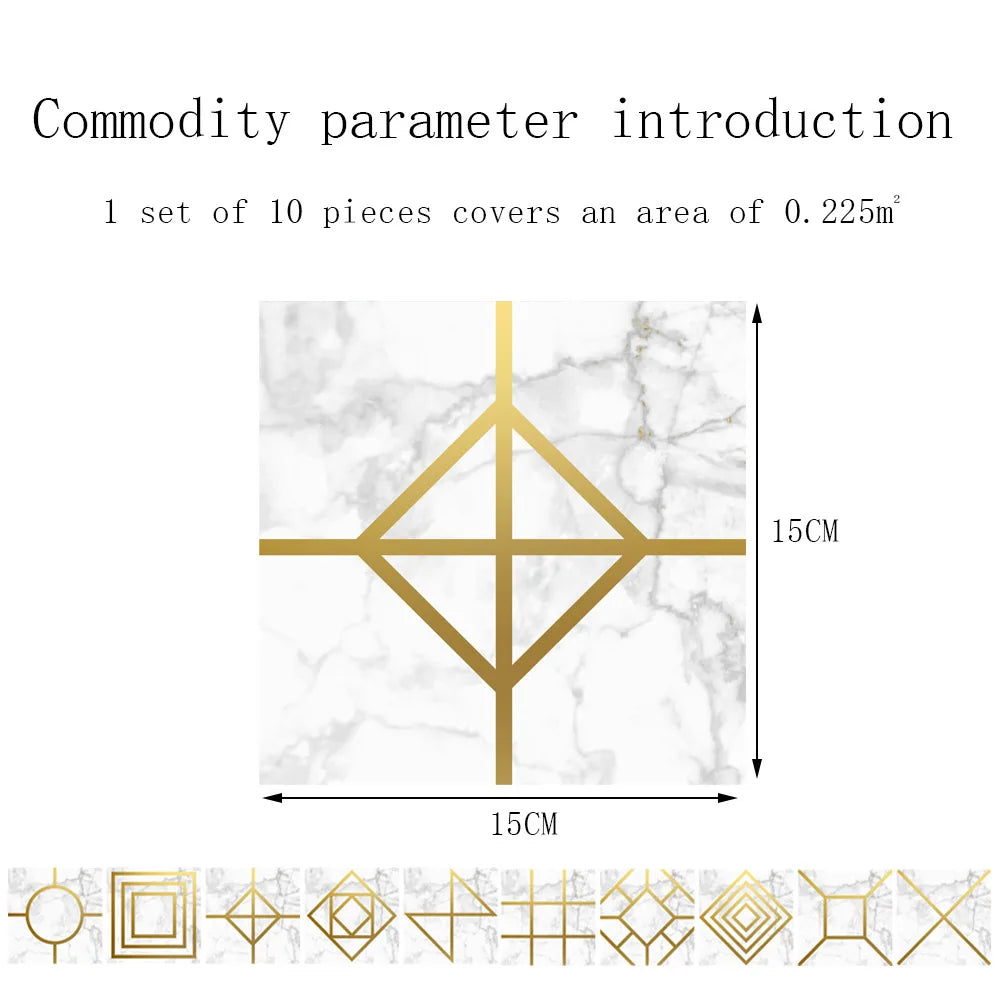10pcs Crystal Tile Wall Stickers Self-Adhesive Kitchen Tiles PVC Backsplash Stickers Peel and Stick Bathroom Faux Stone Effect