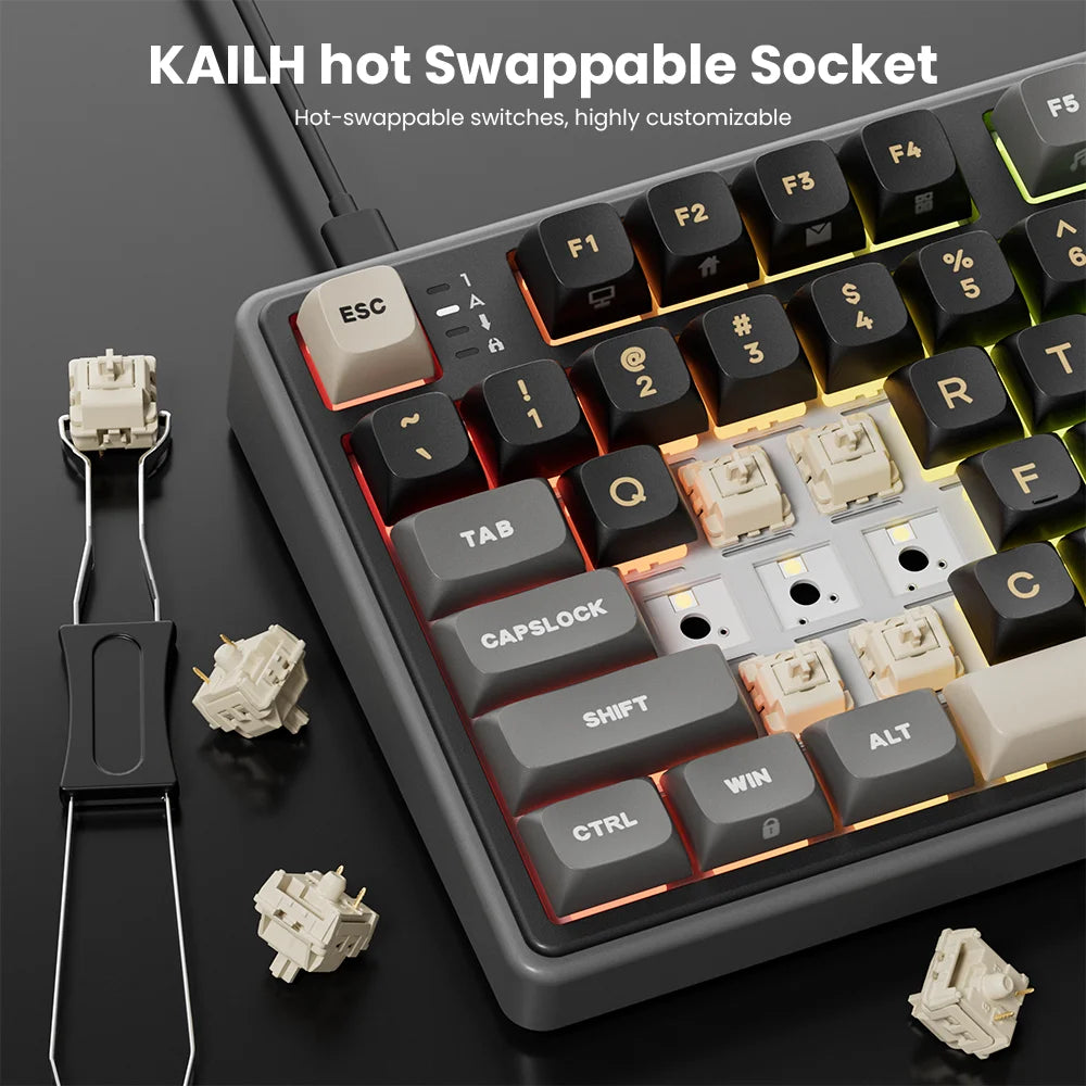 RK Royal Kludge R108 Wired Gamer Keyboard 100% 108 Keys MDA PBT Keycap Gasket RGB Hot-swappable Mechanical Keyboard Volume Knob