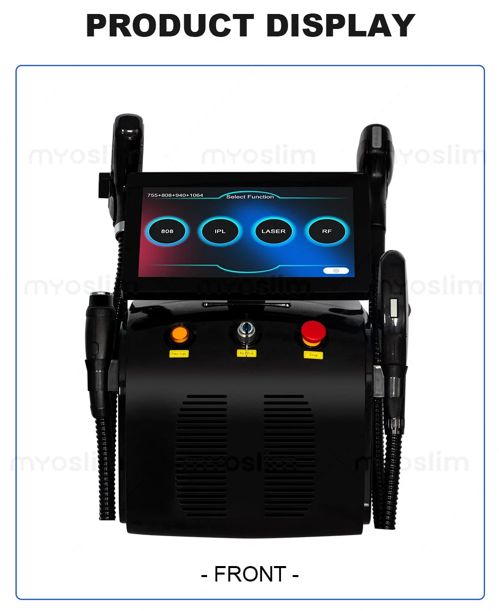 Tidesmit 4in1 Ice Platinum Laser Diode Hair Removal Machine featuring 755 808 940 1064nm wavelengths, side angle view