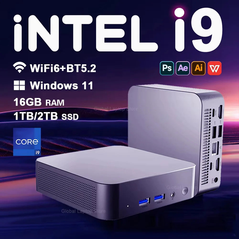 NEW Windows 11 Pro Mini PC Protable Gaming i9 10980HK N150 16/32GB RAM WIFI6 BT5.2 4K 1/2TB SSD 1000Mbps Mini Gamer Computer PC