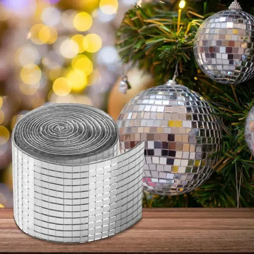 Silver mosaic tile self-adhesive wall sticker roll, tightly coiled mirrored squares