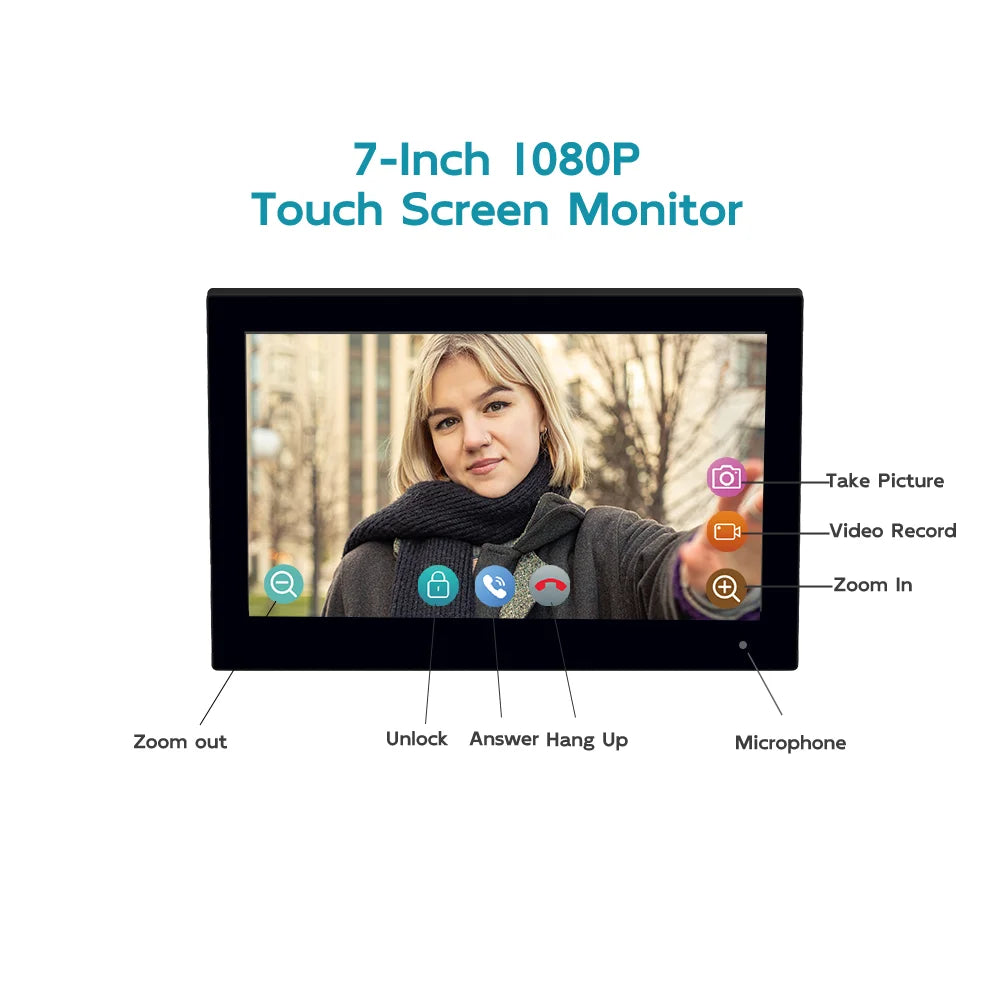 Tuya 7-inch smart video intercom doorbell system, with ID card and Wi-Fi connectivity, suitable for video intercom devices home