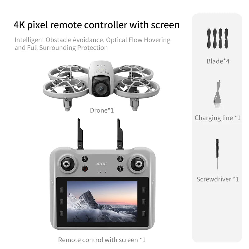GPS Drone with 8K Camera - Foldable Aerial Quadcopter by Tidesmit Grey 4K with Screen Tidesmit