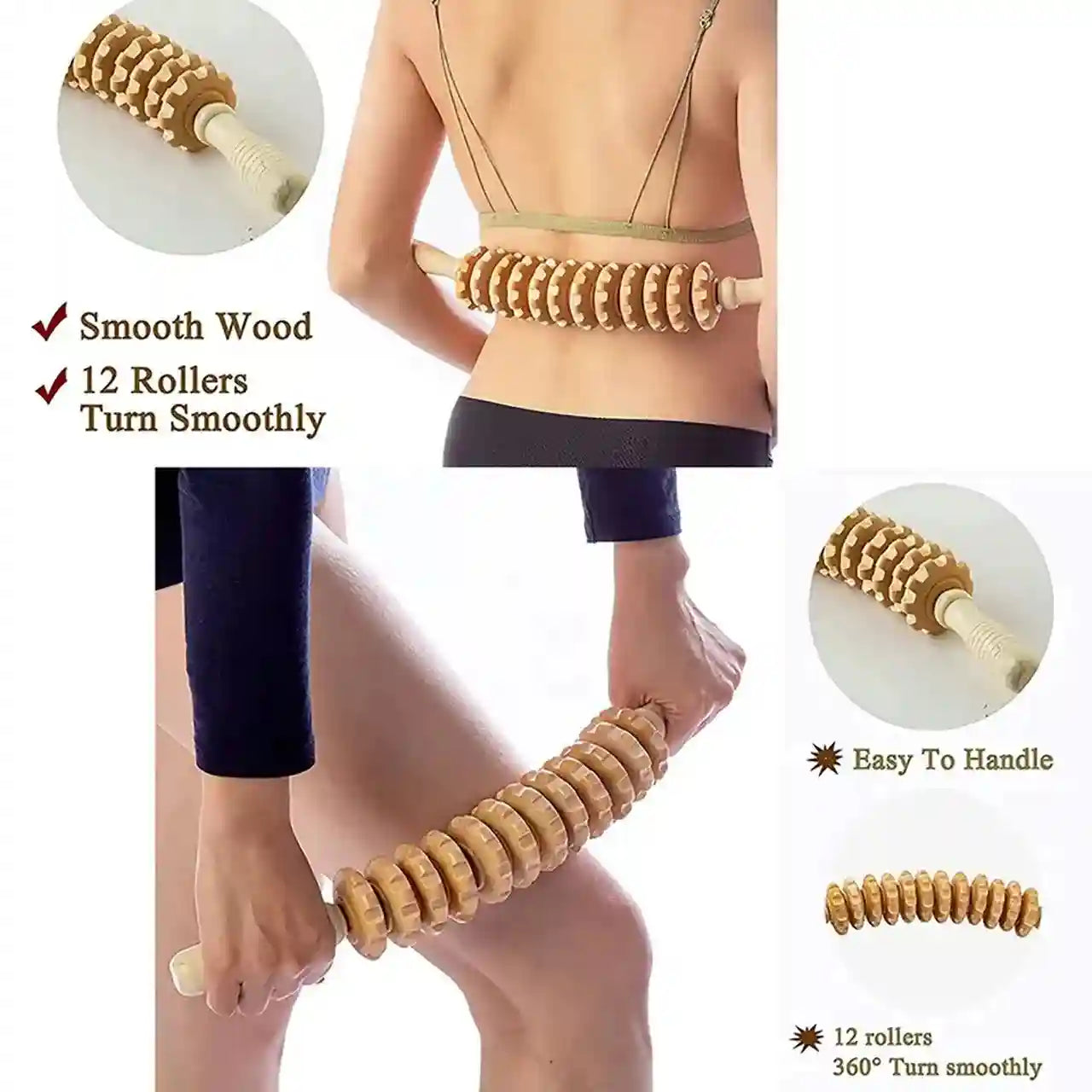 Fascia Massager Roller – Wood Grooved Manual Deep Tissue Tool Back Massage Instrument Tidesmit