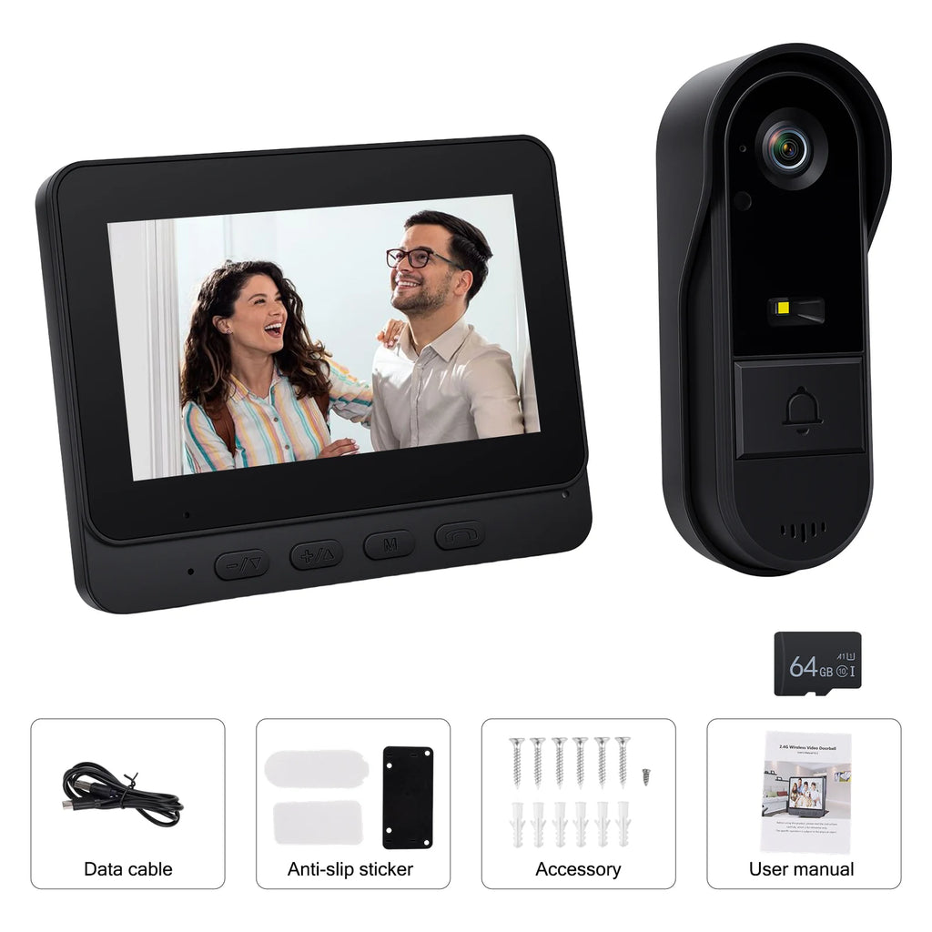 Podofo 4.3in Two-way Intercom Doorbell with 64G Card HD Night Vision IPS Screen Waterproof Visual Doorbell Home Security Video