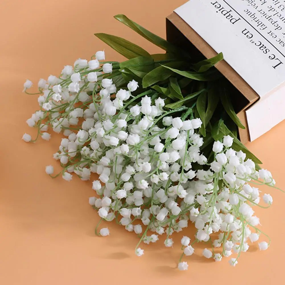 1 Pcs Artificial Flower Lily Of The Valley Flower Bunch W/ 3 Bunch White Green For Home Decoration Accessories