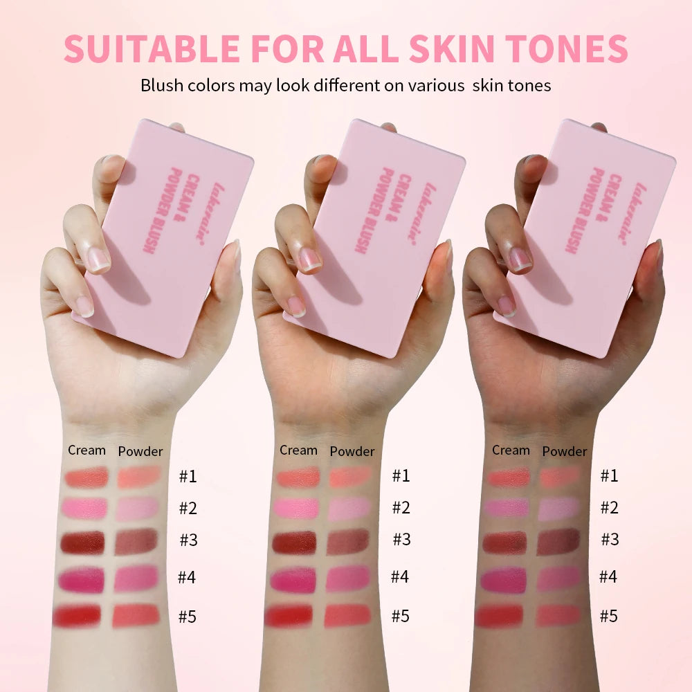 Tidesmit cream and powder blush palette shade swatch showing long-lasting high pigment peach pink face makeup texture