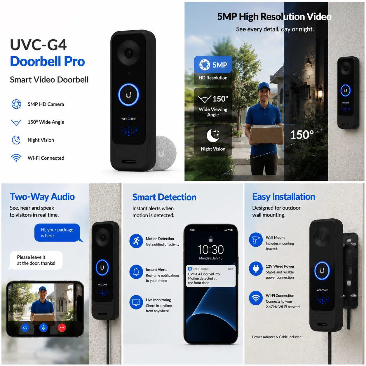 G4 Doorbell Pro Smart Doorbell with HD Video Matte Black Finish 24/7 Continuous Recording and Two-Way Audio