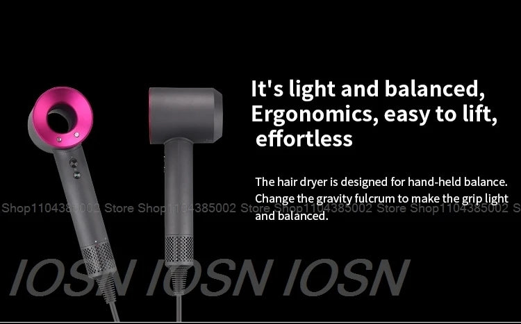 Ergonomic grey and pink leafless ionic hair dryer for quick, balanced drying with professional, lightweight design.