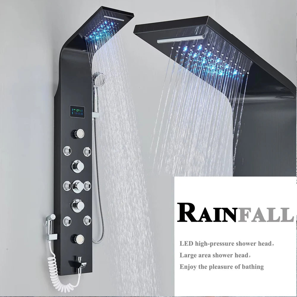 LED Light Shower Faucet Bathroom SPA Massage Jet Shower Column System Waterfall Rain Shower Panel Bidet Sprayer Tap