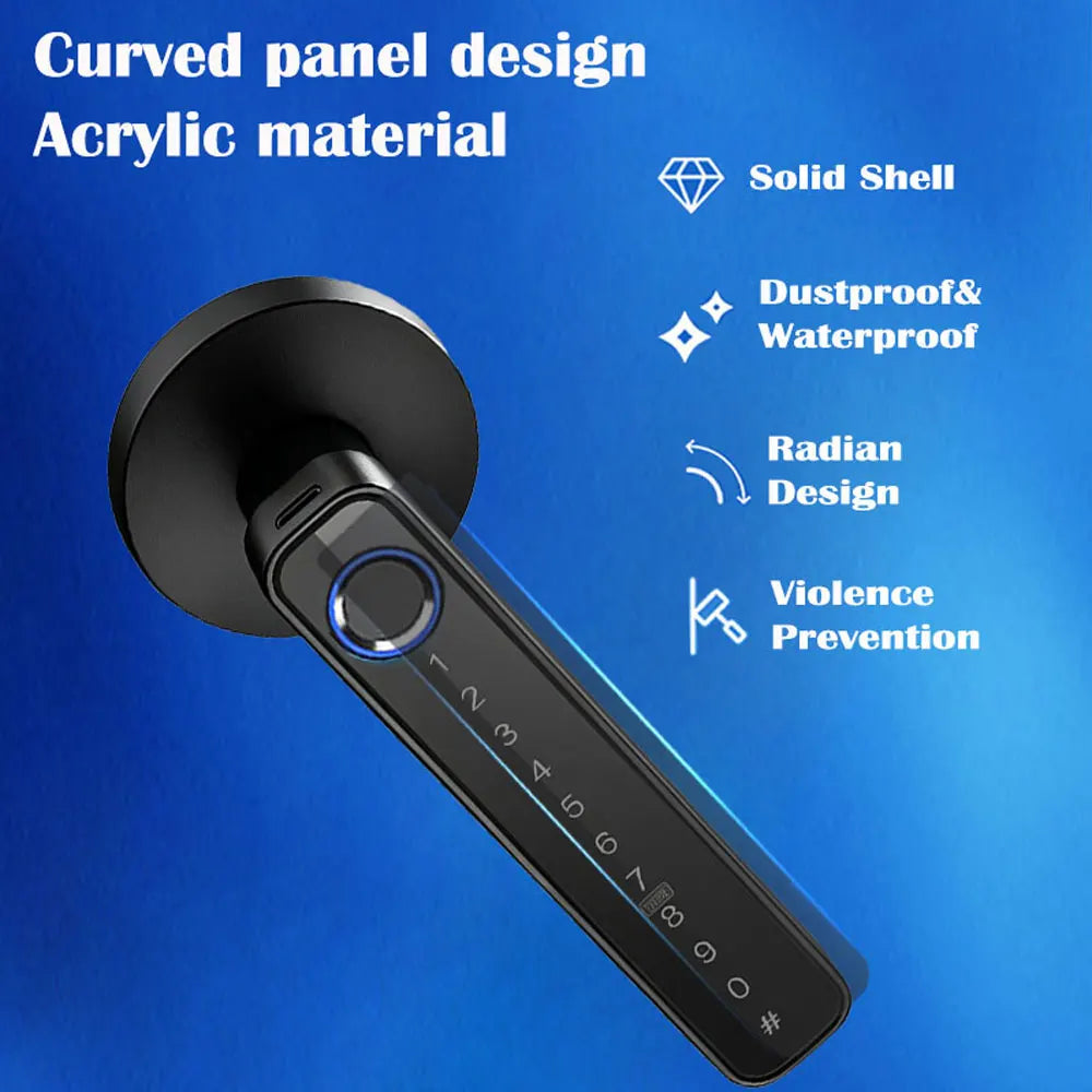 Tuya App Smart Digital Lock Handle with Fingerprint Password Key Card Unlocking Access Handle Lock for Room Home Security