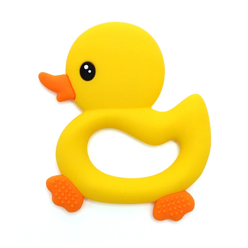 2025 Baby Duck Shape Teether Cartoon Swimming Duck Silicone Teether Baby Toy Teething Accessories