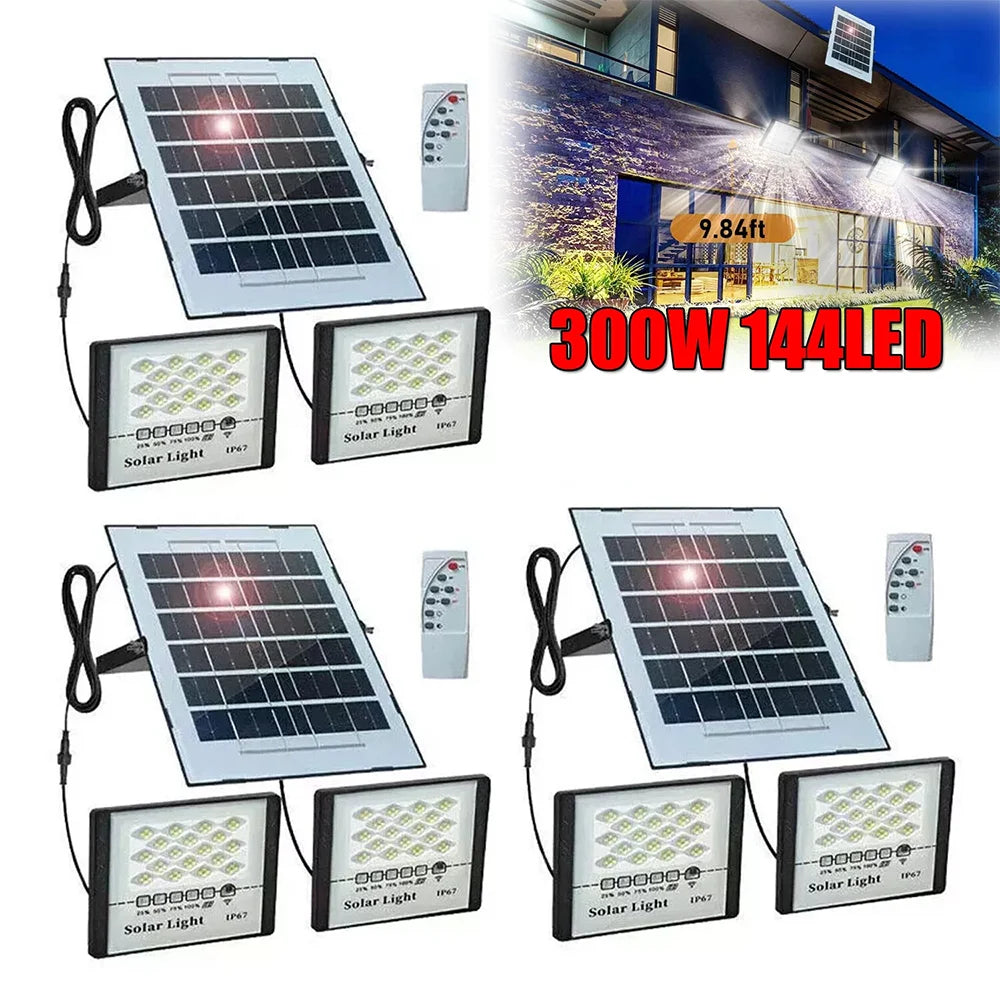 300W LED Solar Street Lights Outdoor Flood Lamps Waterproof Spotlight Emergency Lighting Dusk To Dawn Wall Light For Yard Garden