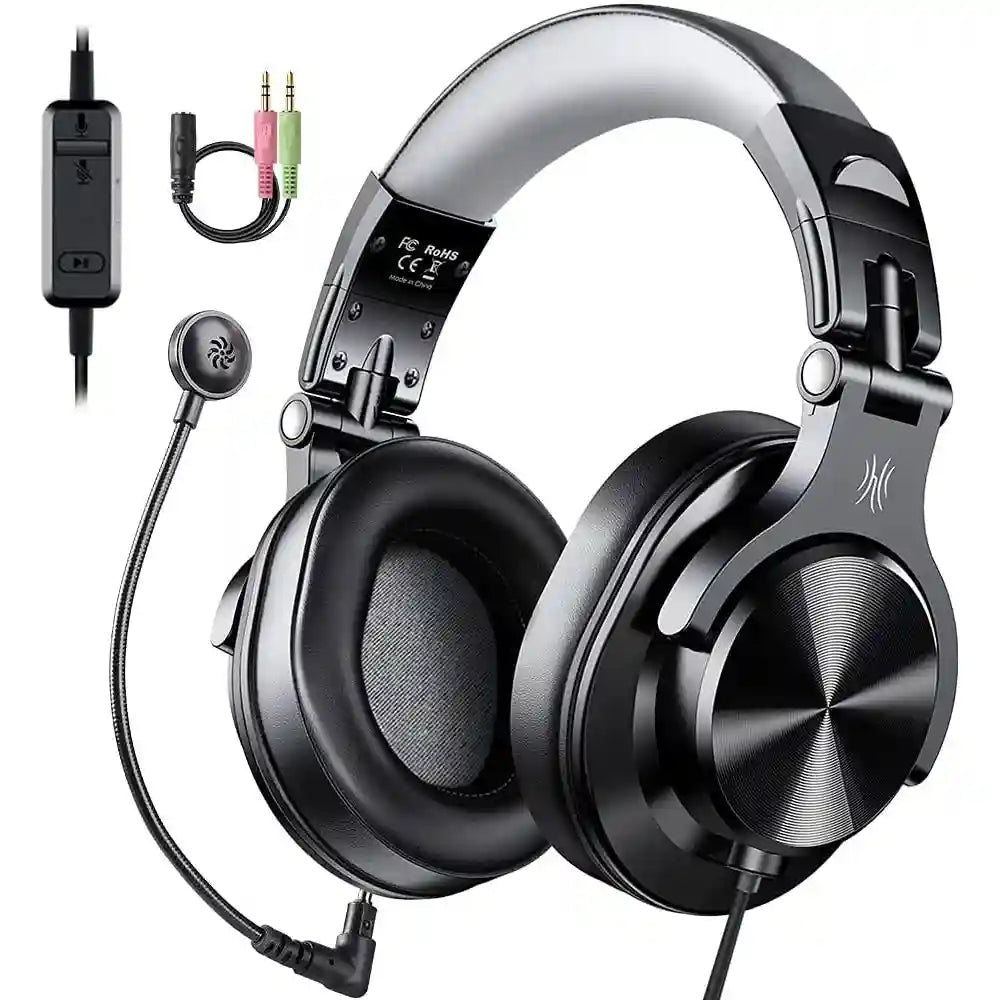 Wired Gaming Headset - Over-Ear with Detachable Mic, Black-Gray Black-Gray Tidesmit