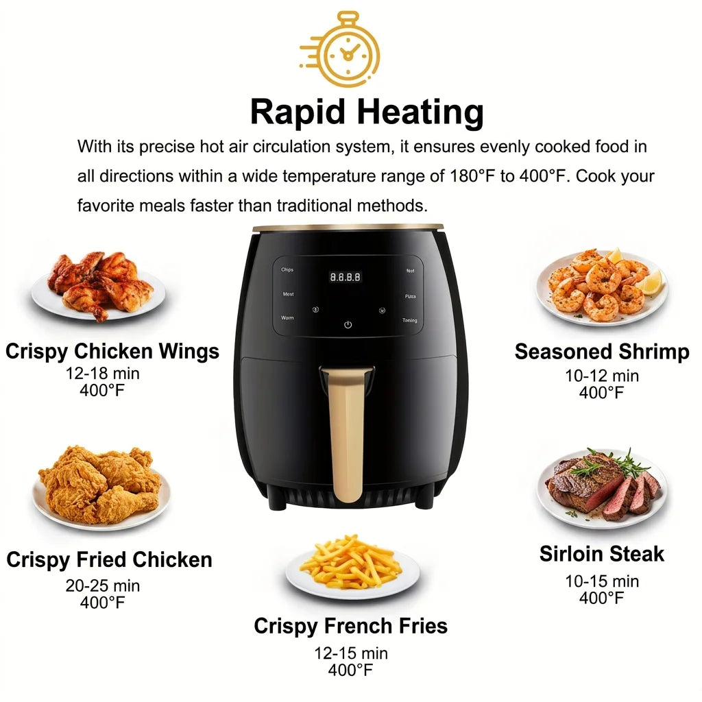 1 Set of 4.5L Air Fryer, American Plug, Multifunctional, Capable of Frying, baking, Roasting, Heating Food, with LED Digital Touch Screen, Intelligent Cooking Hot Air Fryer, Easy to Clean baking Basket, Custom Temperature/Tim