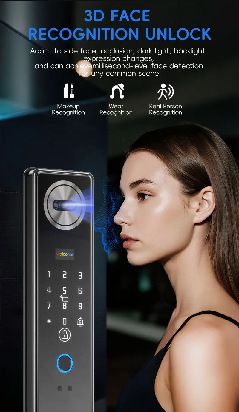 SANKESONG 3D Face Recognition Fingerprint Smart Door Lock WiFi Camera Electronic Lock Digital Electronic Key IC Card APP Unlock