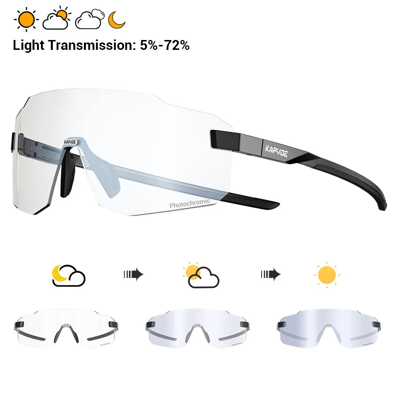 Sport cycling sunglasses with clear photochromic lenses and light gray frame