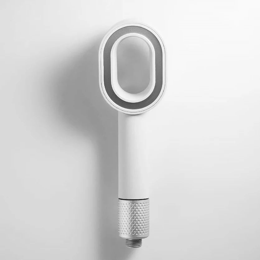 White shower head filter with round face ring and perforated cartridge tip