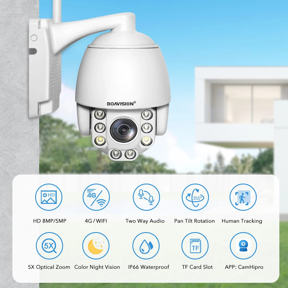 Wifi PTZ IP Camera 8MP 5MP 5X Zoom 4G Two Way Audio AI Auto Tracking  Wireless Camera Outdoor 60m IR Video Home Security Camera