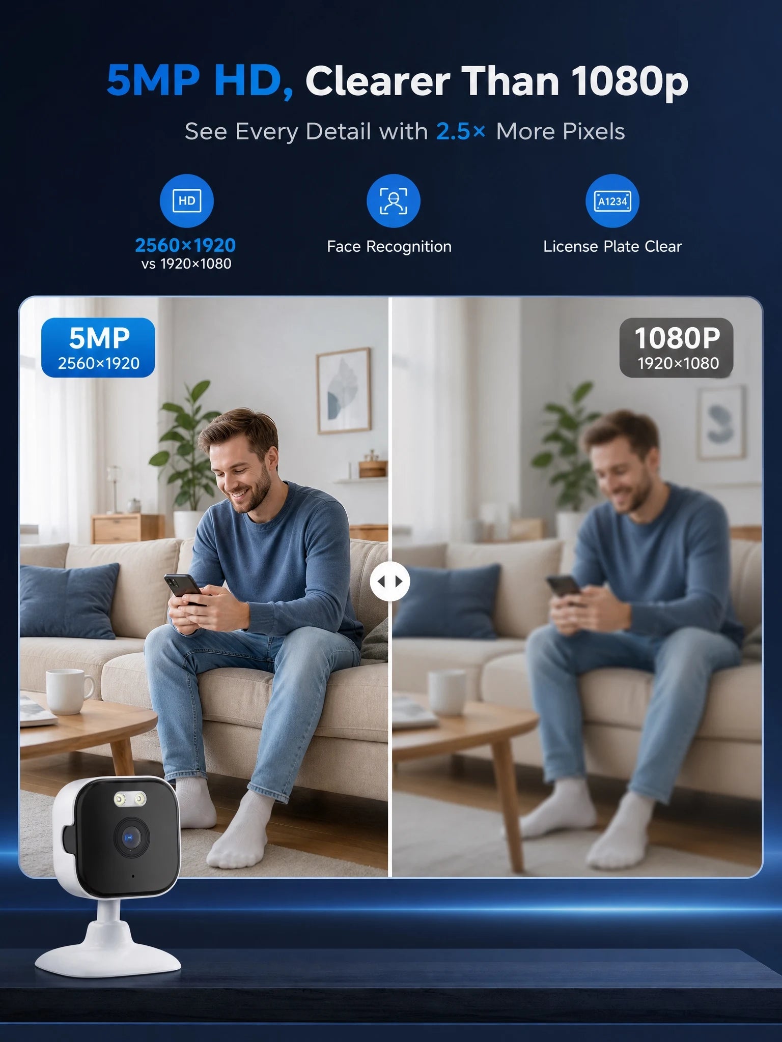 OKAM PRO APP Home Camera HD 5MP Mini WiFi Indoor Camera with Human Detection 5X ZOOM Baby Monitor 24/7 Video Record CCTV