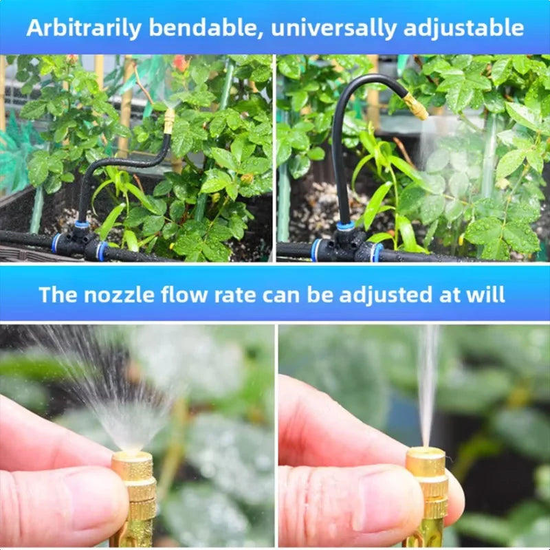 Kit Rotating Copper Nozzle Watering Irrigation Patio Misting Cooling System 8mm PE Pipe Universal Automatic Irrigation Sprinkler