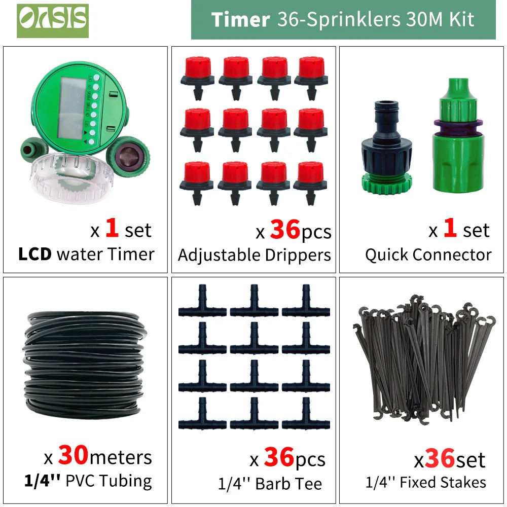 OASIS 50M-5M DIY Drip Irrigation System Automatic Watering Garden Hose Micro Drip Watering Kits with Adjustable Drippers