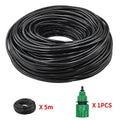 Black drip irrigation PVC hose coil with green connector, 5 m