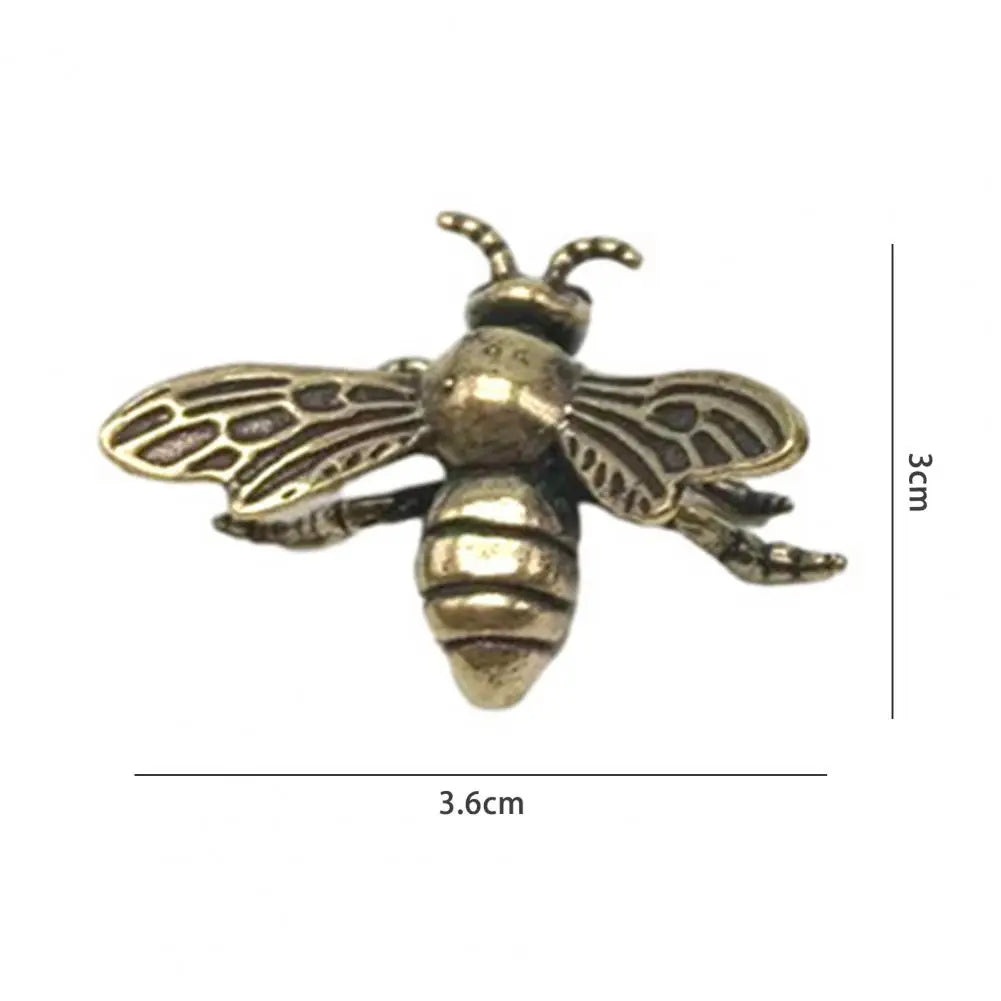 Solid brass bee tea pet figurine, 3.6cm golden metal insect sculpture for home desktop decor and tea tray collection.