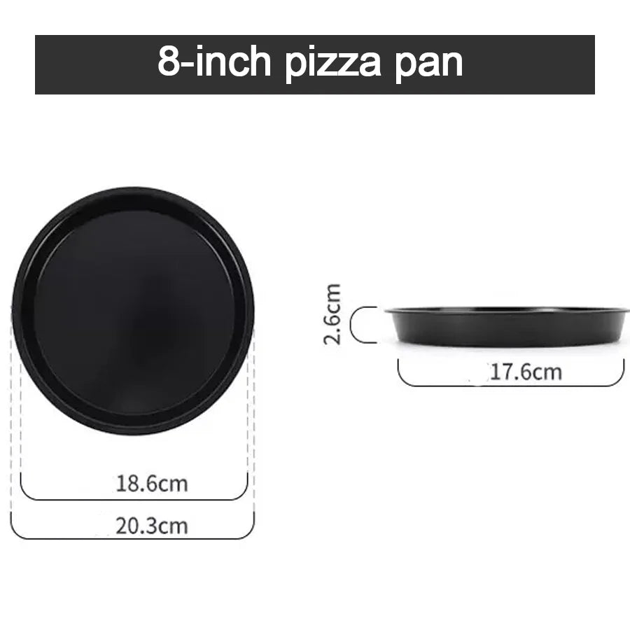 8-inch black air fryer pizza pan, round bake tray with raised edge