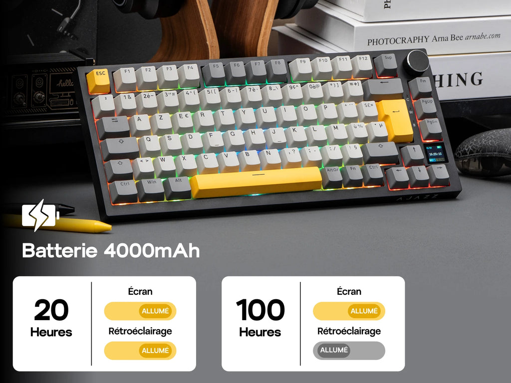 ISO-FR Layout EPOMAKER X AJAZZ AK820 PRO 75% AZERTY French Gasket Wired/Bluetooth/2.4GHz Wireless Mechanical Keyboard with Interactive TFT & 4000mAh