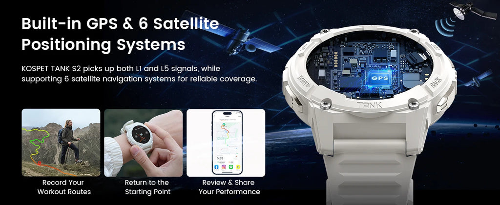 KOSPET TANK S2 GPS Smart Watch For Women Compass Altimeter Barometer Bluetooth Call AI Voice AMOLED IP69K Waterproof Smartwatch
